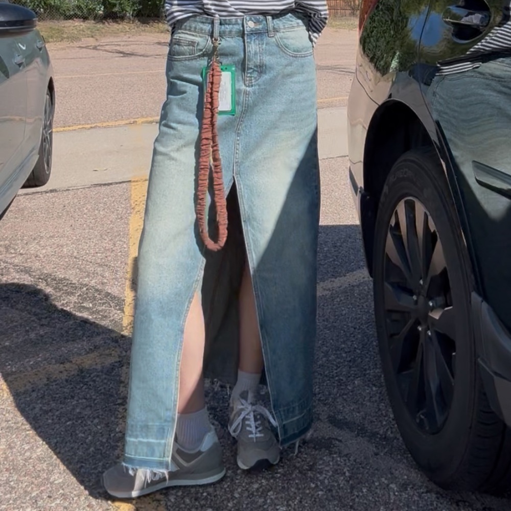 BDG Light Blue Denim Midi Skirt